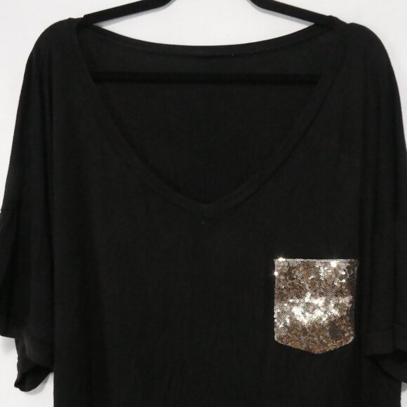 Unbranded | P2P 24 inches | Black U-Neck Top With Sequined Pocket - Picture 4 of 13